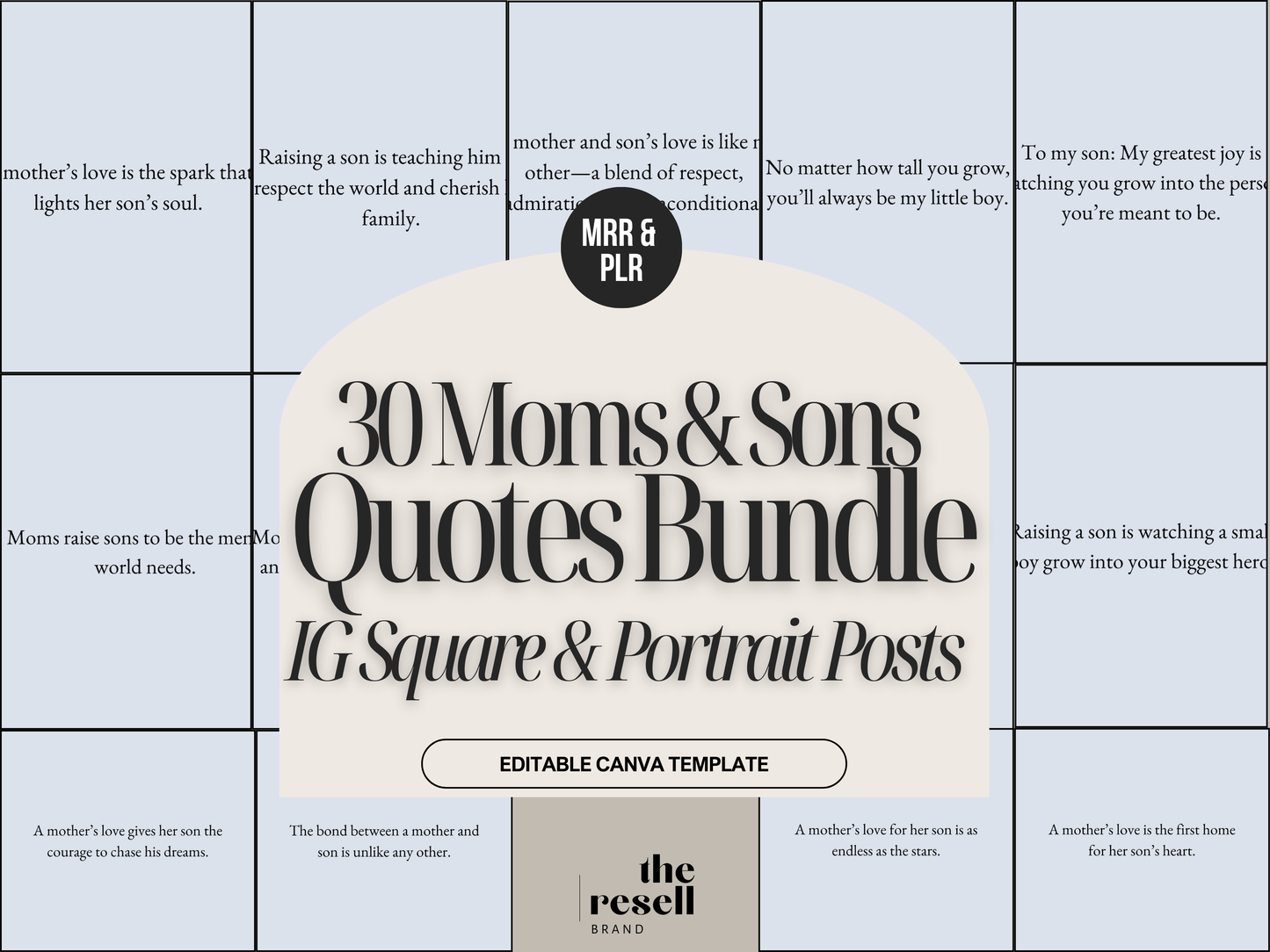 30 Canva Mom & Son Quote Templates for Instagram | Carousels & Posts Square + Portrait Sizes | Editable PLR Content | MRR Included | PNG Download