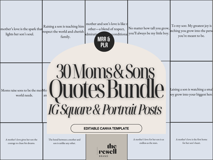 30 Canva Mom & Son Quote Templates for Instagram | Carousels & Posts Square + Portrait Sizes | Editable PLR Content | MRR Included | PNG Download