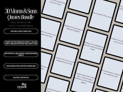 30 Canva Mom & Son Quote Templates for Instagram | Carousels & Posts Square + Portrait Sizes | Editable PLR Content | MRR Included | PNG Download
