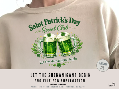 Let the Shenanigans Begin 300 dpi PNG | St Patrick’s Day Shirt | Irish Beer Design | Retro Vintage Sublimation Clipart