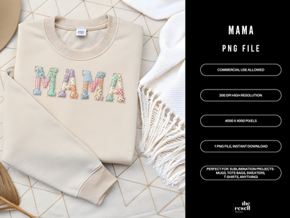 Mama Patchwork 300 DPI PNG Clipart | Coquette Floral Mama Shirt | Mother’s Day Sublimation | Vintage Quilt Aesthetic | Commercial Use