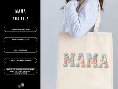 Mama Patchwork 300 DPI PNG Clipart | Coquette Floral Mama Shirt | Mother’s Day Sublimation | Vintage Quilt Aesthetic | Commercial Use
