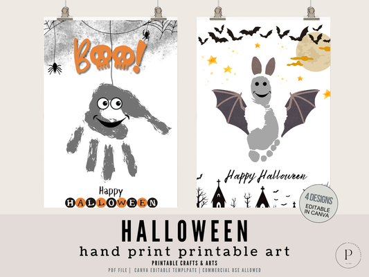 Halloween Spooky Handprint Art Printables | DIY Kids Craft Activity | PDF JPG Canva Template Preschool Fall Activity | Instant Download