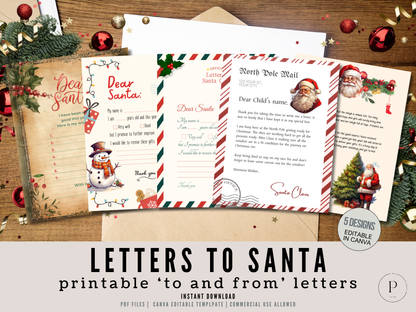 Editable Letters to Santa & From Santa Bundle Kit | Canva Template + PDF Printables | 5 Christmas Letter Designs | Kids Holiday Activity