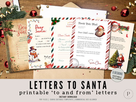 Editable Letters to Santa & From Santa Bundle Kit | Canva Template + PDF Printables | 5 Christmas Letter Designs | Kids Holiday Activity