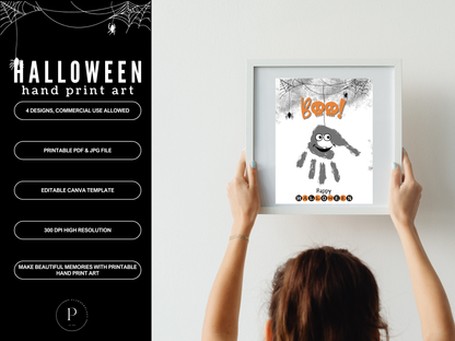 Halloween Spooky Handprint Art Printables | DIY Kids Craft Activity | PDF JPG Canva Template Preschool Fall Activity | Instant Download