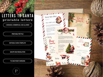 Editable Letters to Santa & From Santa Bundle Kit | Canva Template + PDF Printables | 5 Christmas Letter Designs | Kids Holiday Activity