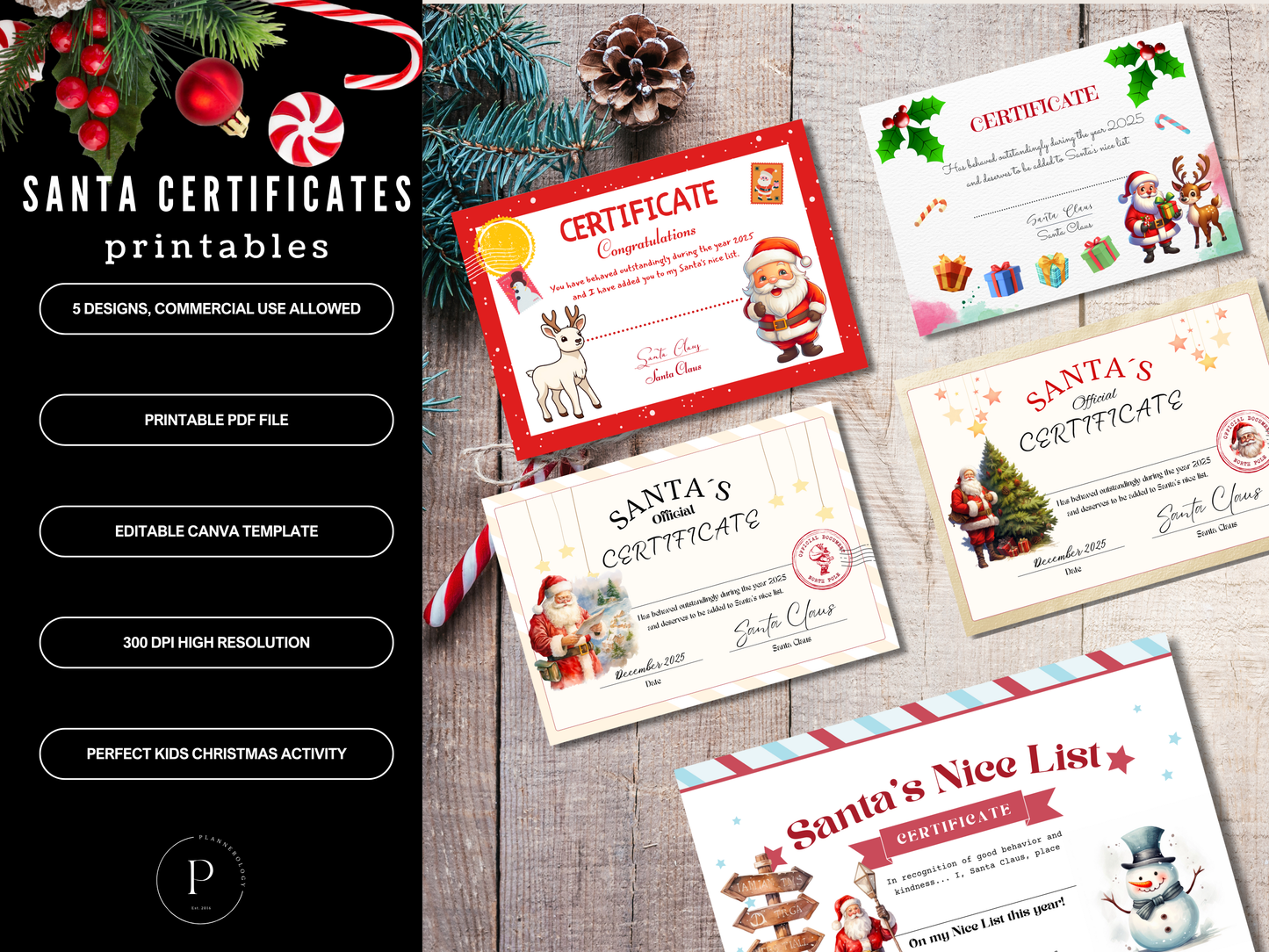 Editable Santa Nice List Certificates - 5 Designs | Canva Template + Printable PDF | Christmas Certificate for Kids | North Pole Award