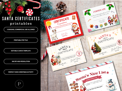 Editable Santa Nice List Certificates - 5 Designs | Canva Template + Printable PDF | Christmas Certificate for Kids | North Pole Award
