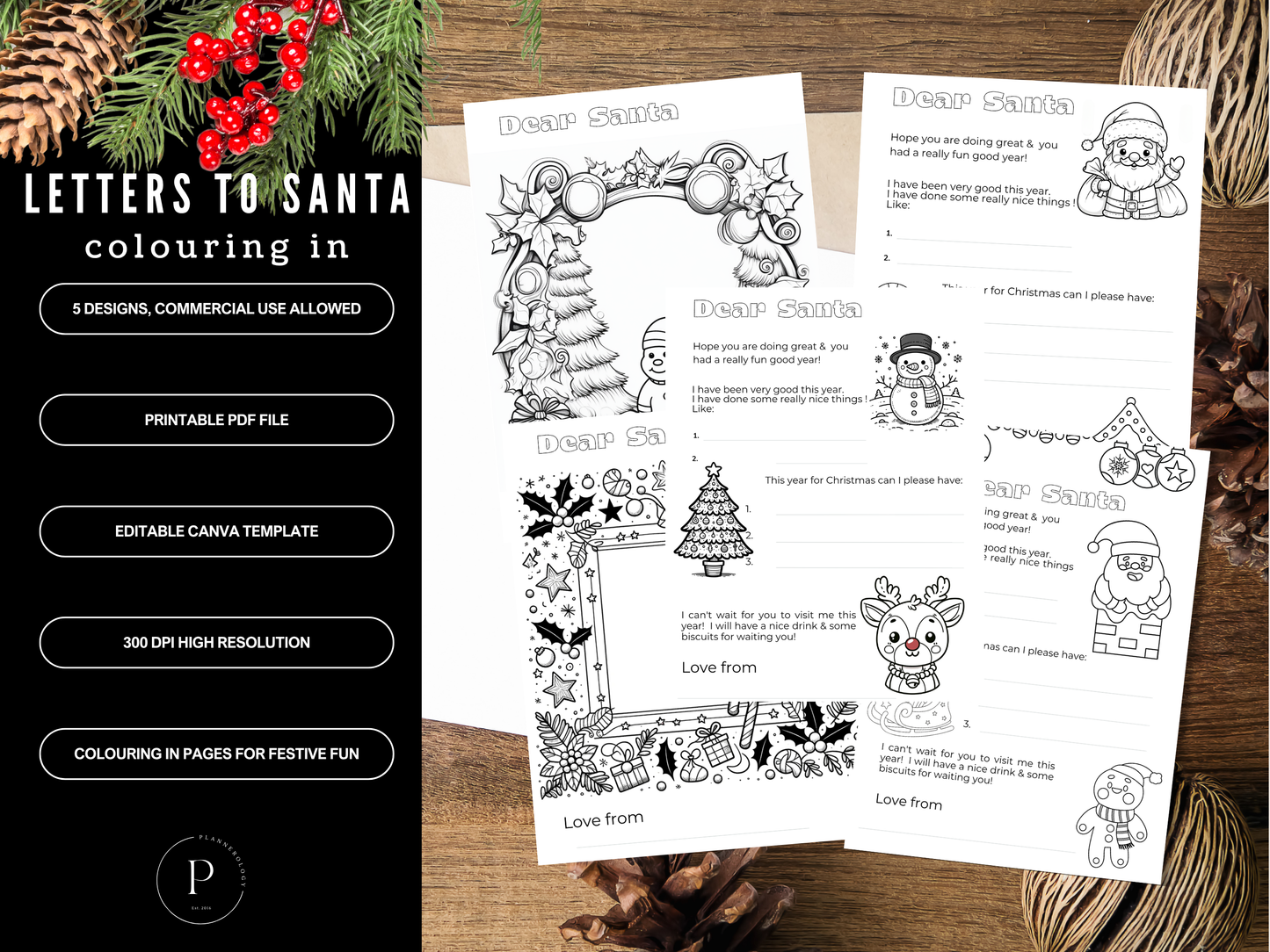 Letters to Santa Coloring Pages | Editable Canva Template + PDF | 5 Christmas Designs for Kids | Holiday Activity Printable