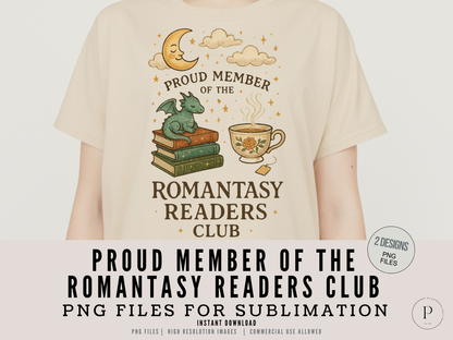 Proud Member of the Romantasy Readers Club PNG File | Book Lover Sublimation Clipart | 2 Designs for Shirts, Mugs, Totes, Sweaters
