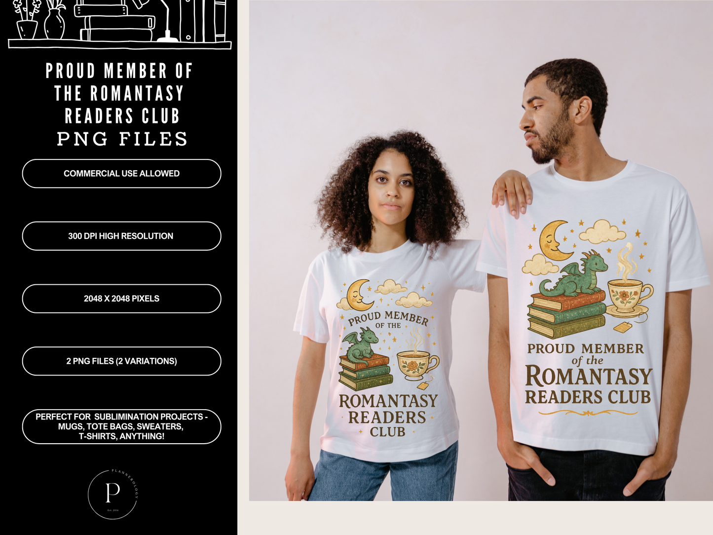 Proud Member of the Romantasy Readers Club PNG File | Book Lover Sublimation Clipart | 2 Designs for Shirts, Mugs, Totes, Sweaters