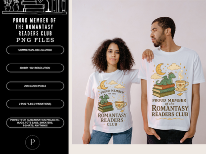 Proud Member of the Romantasy Readers Club PNG File | Book Lover Sublimation Clipart | 2 Designs for Shirts, Mugs, Totes, Sweaters