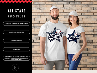 2025 All Stars PNG Set | Sports Sublimation Designs | 2 Variations | Commercial Use | Shirts, Caps, Mugs, Sweaters, Totes