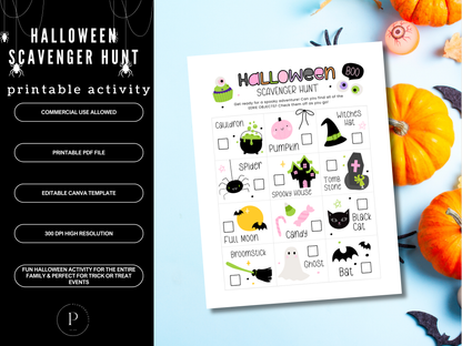 Halloween Scavenger Hunt Printable Activity | Halloween Party Games | Halloween Clue Activities | Fun Family Game Ideas for Kids | PDF Canva