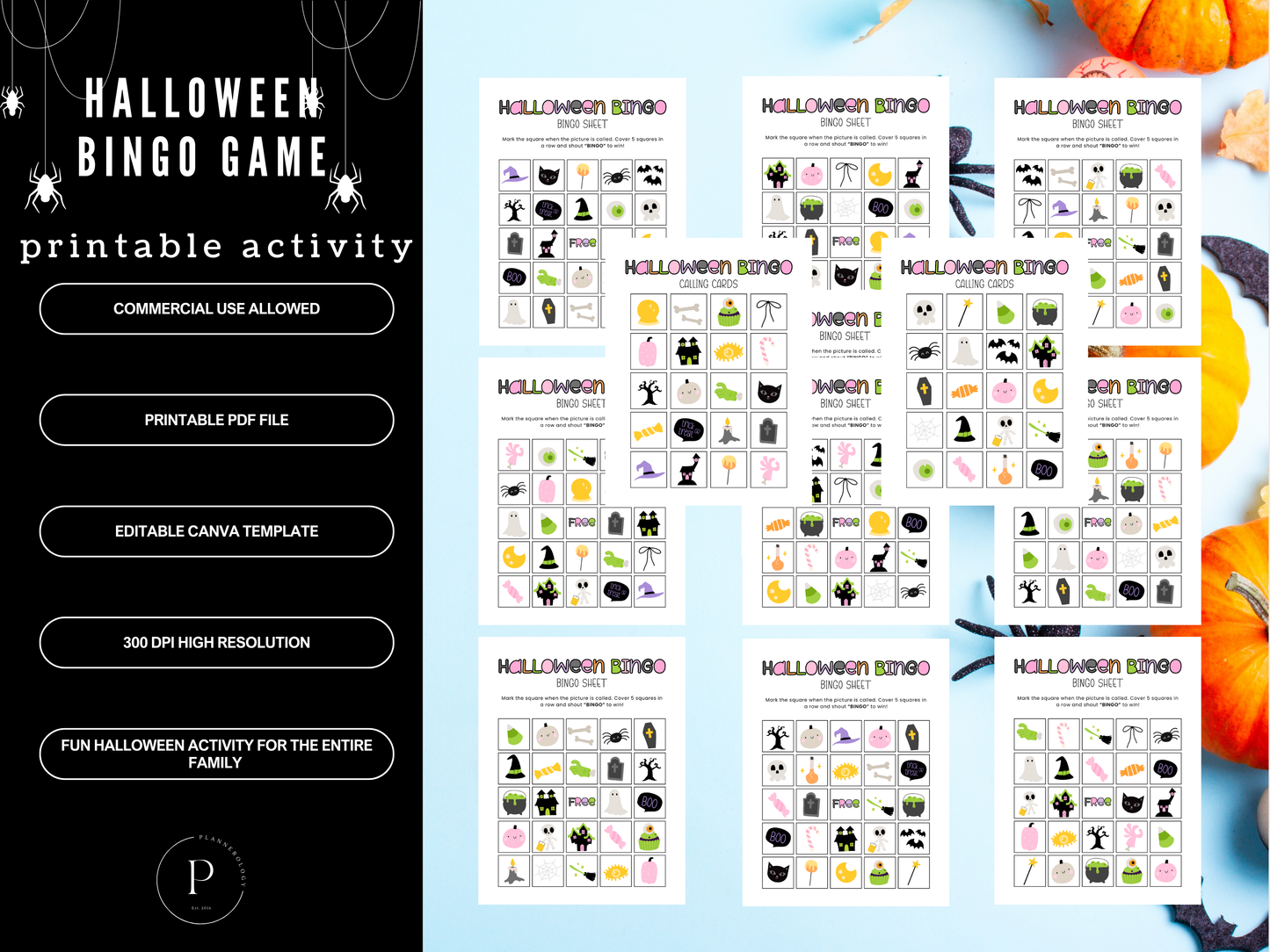 Halloween Bingo Game Printable Cards, Fun Kids Party Game, Classroom Activity, Digital Download for Halloween Fun | PDF & Canva Template