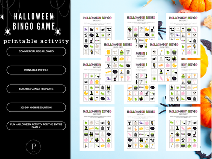 Halloween Bingo Game Printable Cards, Fun Kids Party Game, Classroom Activity, Digital Download for Halloween Fun | PDF & Canva Template