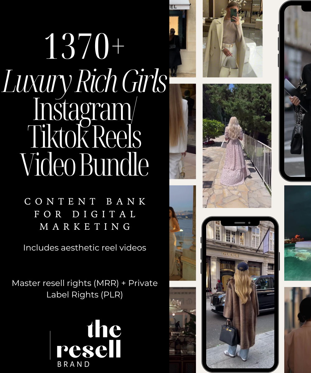 1370+ Luxury Rich Girls Instagram/TikTok Reel Videos Content Bank | Aesthetic High Quality Videos | MRR & PLR