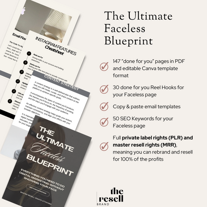 The Ultimate Faceless Blueprint | 147 Pages Faceless Digital Marketing Guide | Master Resell Rights (MRR)| PLR | Canva Editable eBook