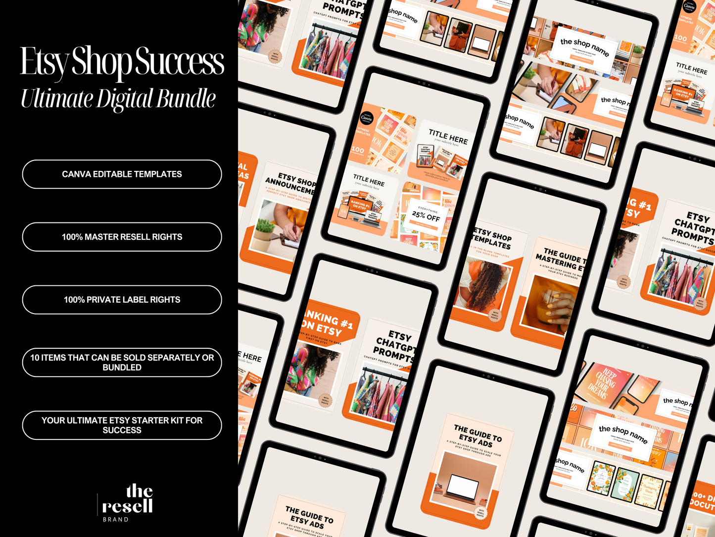 Etsy Digital Shop Starter Bundle | 10 PLR & MRR Digital Products – Banners, Mockups, eBooks, Templates | Canva Editable