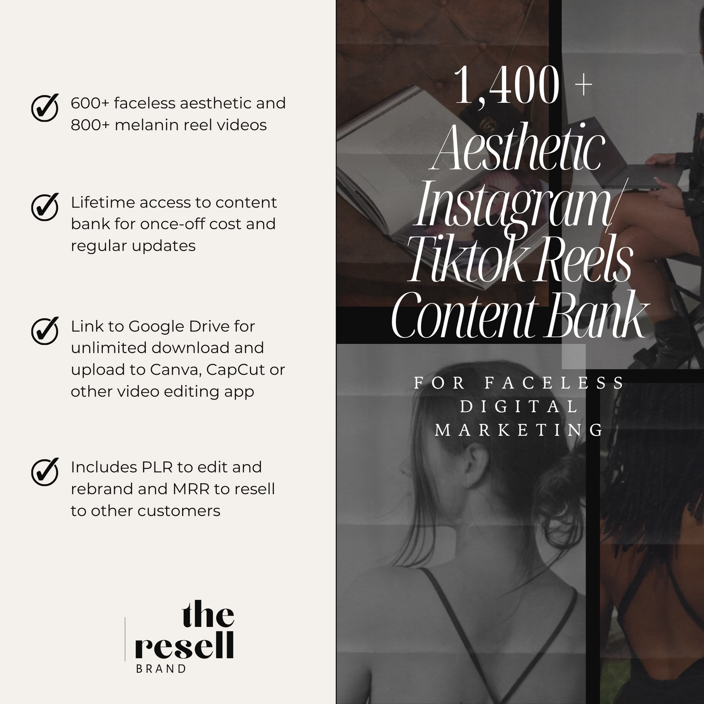 1400+ Instagram/Tiktok Reel Videos Content Bank | Aesthetic, Faceless and Melanin Videos | MRR & PLR
