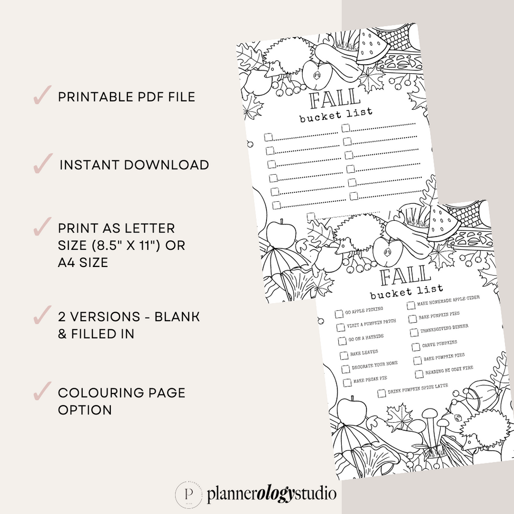 Fall Bucket List Coloring Page Printable Checklist | Autumn Bucket List Template | Autumn Activities Planner Insert | Fall To Do List | PDF