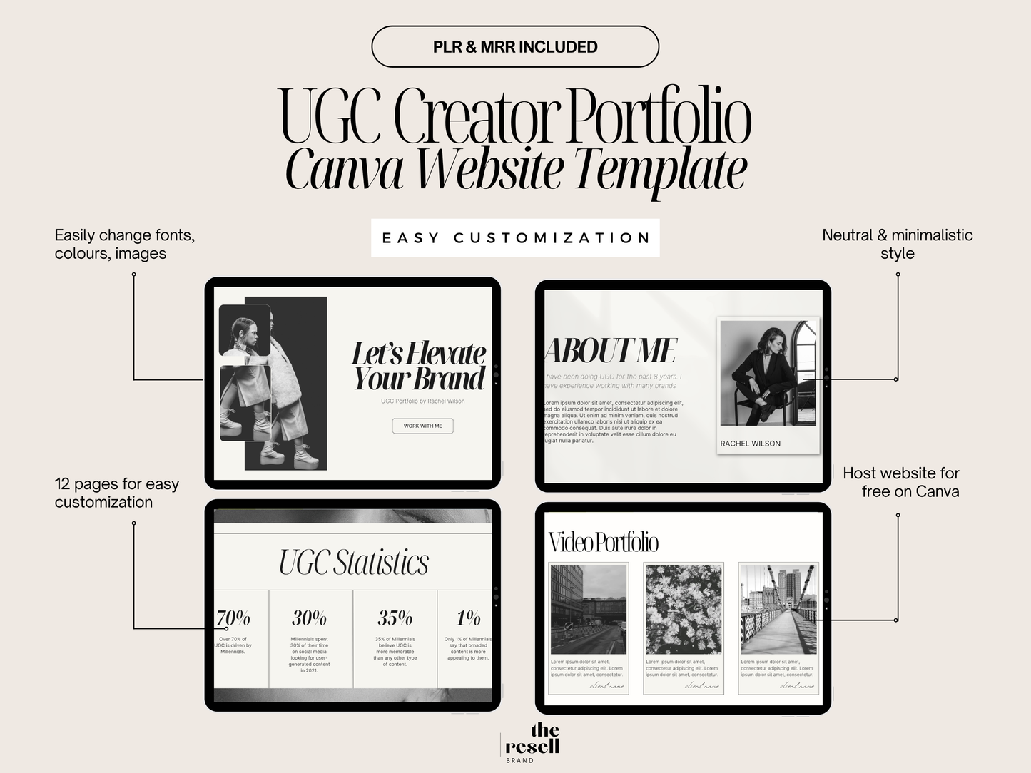 UGC Creator Portfolio Landing Page Canva Website Template | 12-Page Editable Canva Site | Neutral & Minimalist Design | PLR + MRR Included (Copy)