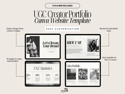 UGC Creator Portfolio Landing Page Canva Website Template | 12-Page Editable Canva Site | Neutral & Minimalist Design | PLR + MRR Included (Copy)