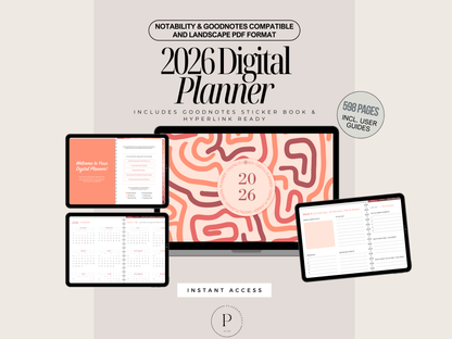 2026 Digital Planner PDF | 598 Page Hyperlinked Goodnotes & Notability Planner | Printable + Stickers + User Guide
