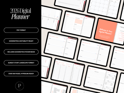2026 Digital Planner PDF | 598 Page Hyperlinked Goodnotes & Notability Planner | Printable + Stickers + User Guide
