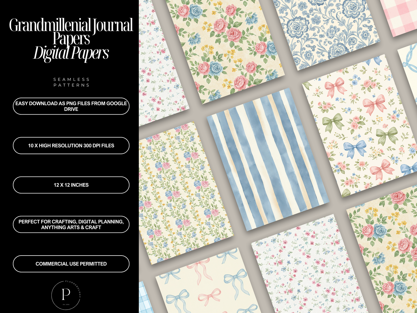 Vintage floral scrapbook paper PNG