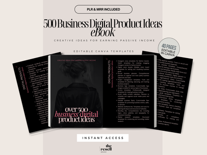 500+ Business Digital Product Ideas eBook | Editable Canva Template + PDF | ChatGPT-Ready Prompts | PLR + MRR Included