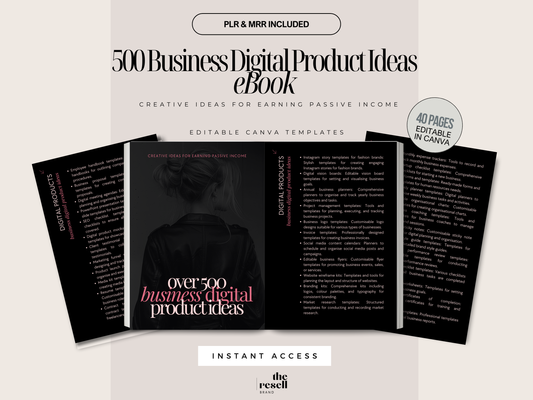 500+ Business Digital Product Ideas eBook | Editable Canva Template + PDF | ChatGPT-Ready Prompts | PLR + MRR Included