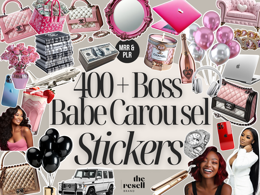 400+ Boss Babe Carousel Digital Stickers Canva Templates | Glam Rich Boss Babe Social Media PNGs | PLR MRR for Instagram Carousels & TikTok