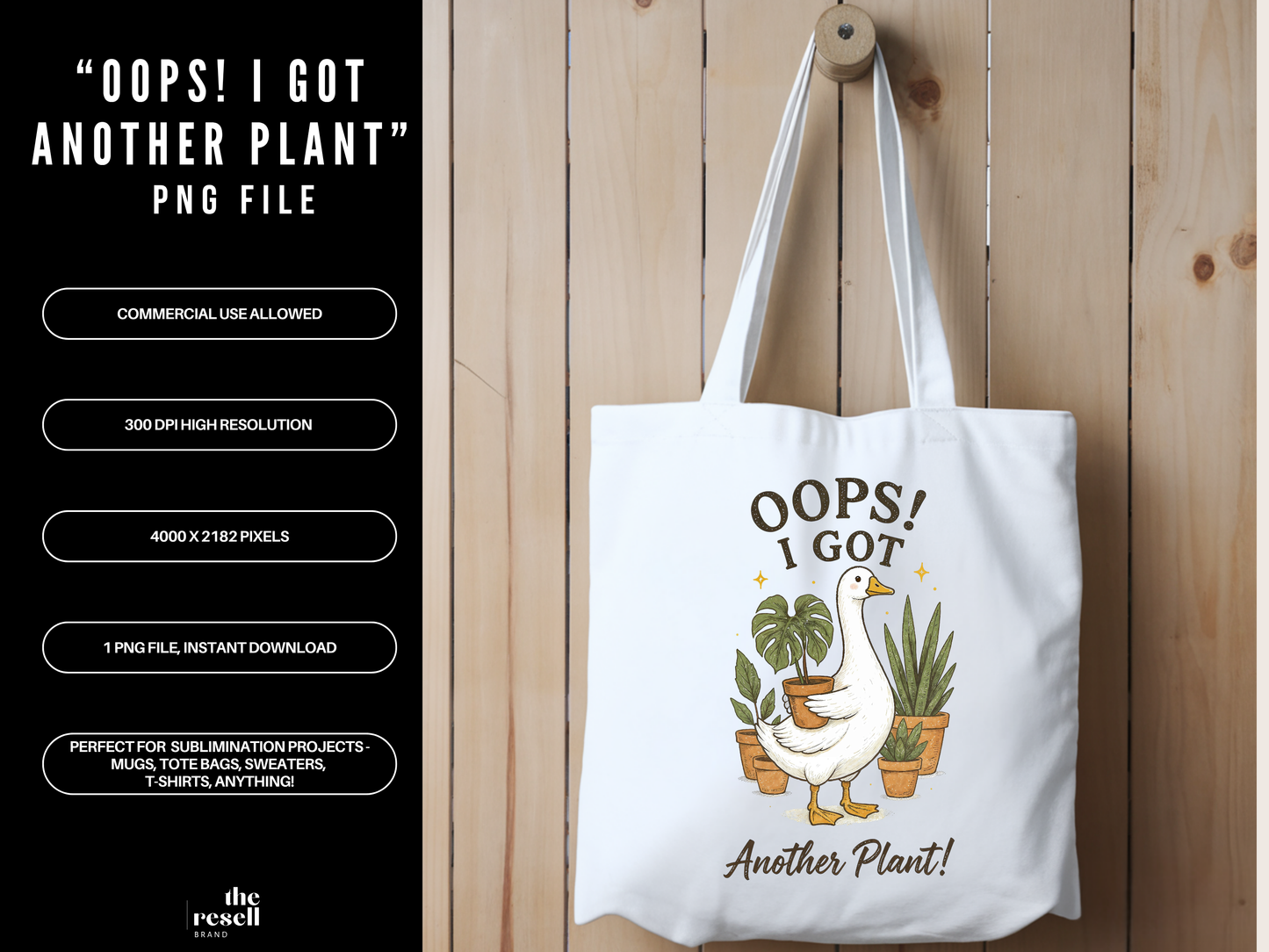 Oops I Got Another Plant PNG Clipart | Funny Plant Lover Design | Cottagecore Goose Graphic for Shirts & Tote Bags | POD Commercial Use