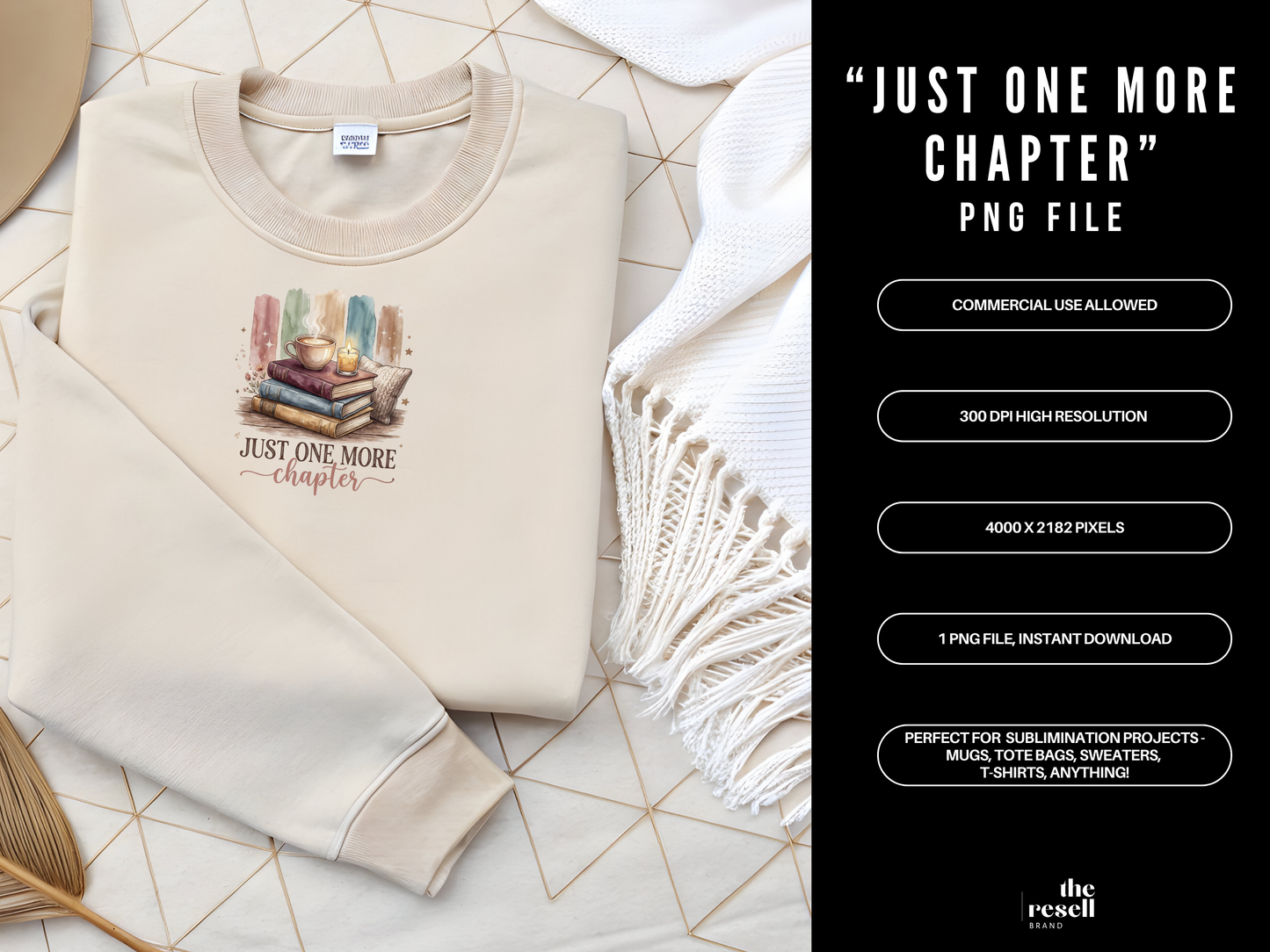 Just One More Chapter PNG Clipart | Cozy Book Lover Design | Reading Aesthetic Clipart for Shirts, Totes & Gifts | POD Commercial Use