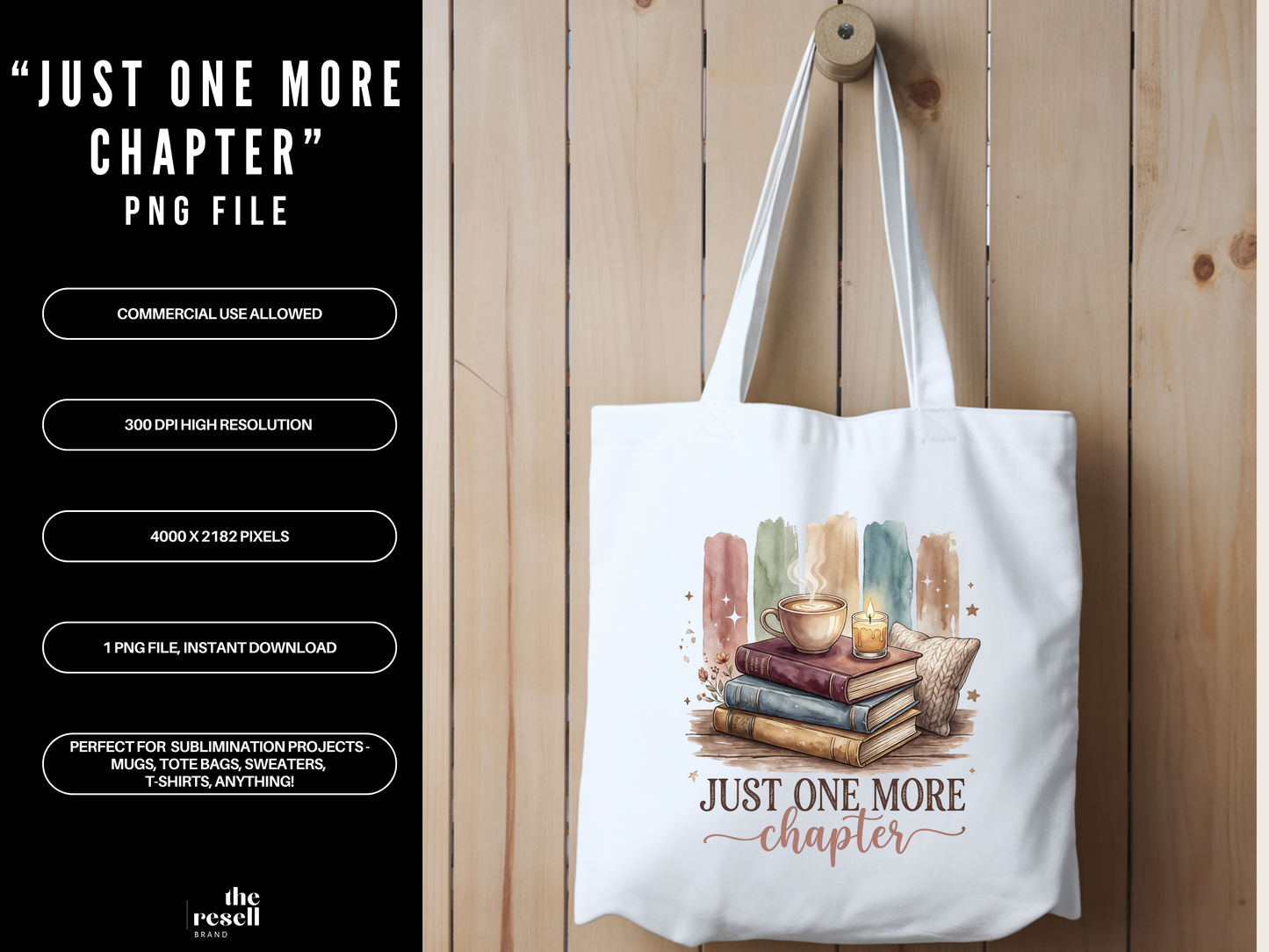 Just One More Chapter PNG Clipart | Cozy Book Lover Design | Reading Aesthetic Clipart for Shirts, Totes & Gifts | POD Commercial Use