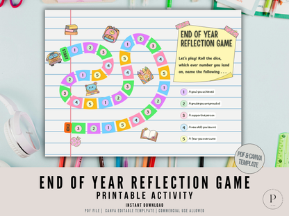 End of Year Reflection Game Kit (Editable Canva + Printable PDF) – PLR & MRR Resell Rights Included