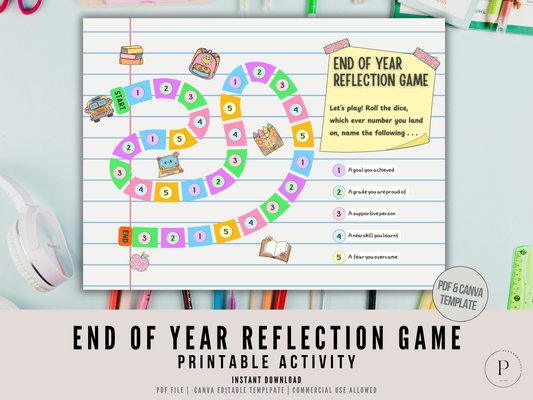 End of Year Reflection Game Kit (Editable Canva + Printable PDF) – PLR & MRR Resell Rights Included