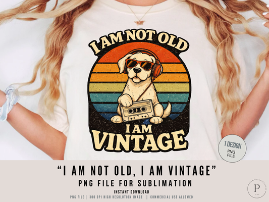 I Am Not Old I Am Vintage PNG Clipart – Funny Retro Dog Design for Shirts, Sublimation Graphic Download, POD Commercial Use