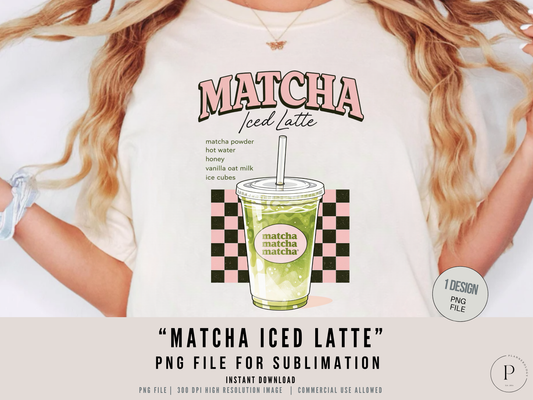 Iced Matcha Latte PNG Clipart – Trendy Matcha Aesthetic Drink Design for T-Shirts, Sublimation & Print on Demand, POD Commercial Use