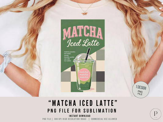 Iced Matcha Latte PNG Clipart – Trendy Matcha Aesthetic Drink Design for T-Shirts, Sublimation & Print on Demand, POD Commercial Use