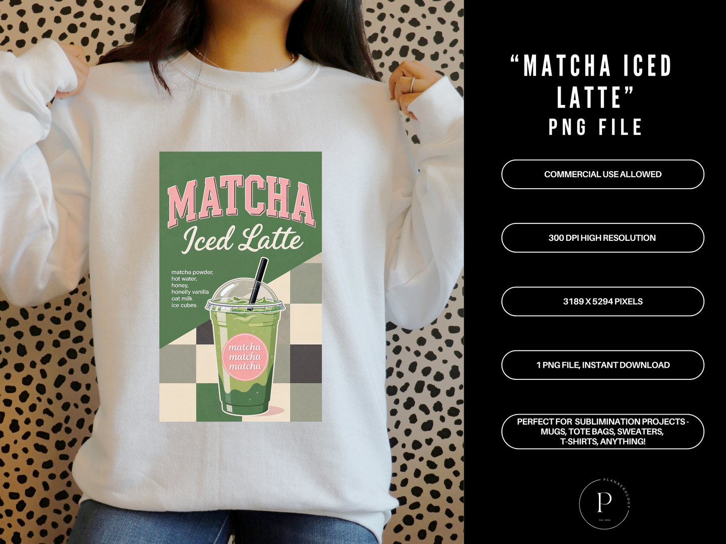 Iced Matcha Latte PNG Clipart – Trendy Matcha Aesthetic Drink Design for T-Shirts, Sublimation & Print on Demand, POD Commercial Use