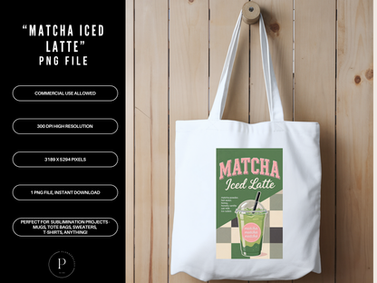 Iced Matcha Latte PNG Clipart – Trendy Matcha Aesthetic Drink Design for T-Shirts, Sublimation & Print on Demand, POD Commercial Use