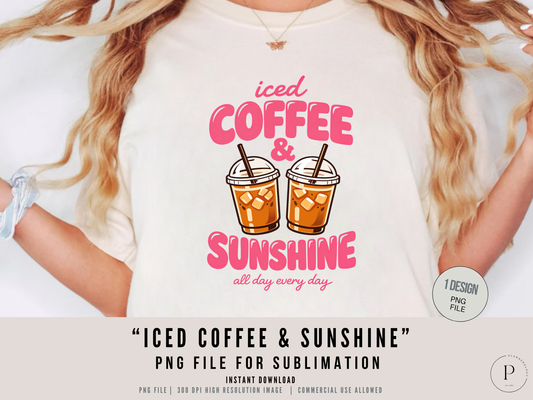 Iced Coffee and Sunshine PNG Clipart – Cute Summer Coffee Design for T-Shirts, Tote Bags & Sublimation, POD Commercial Use