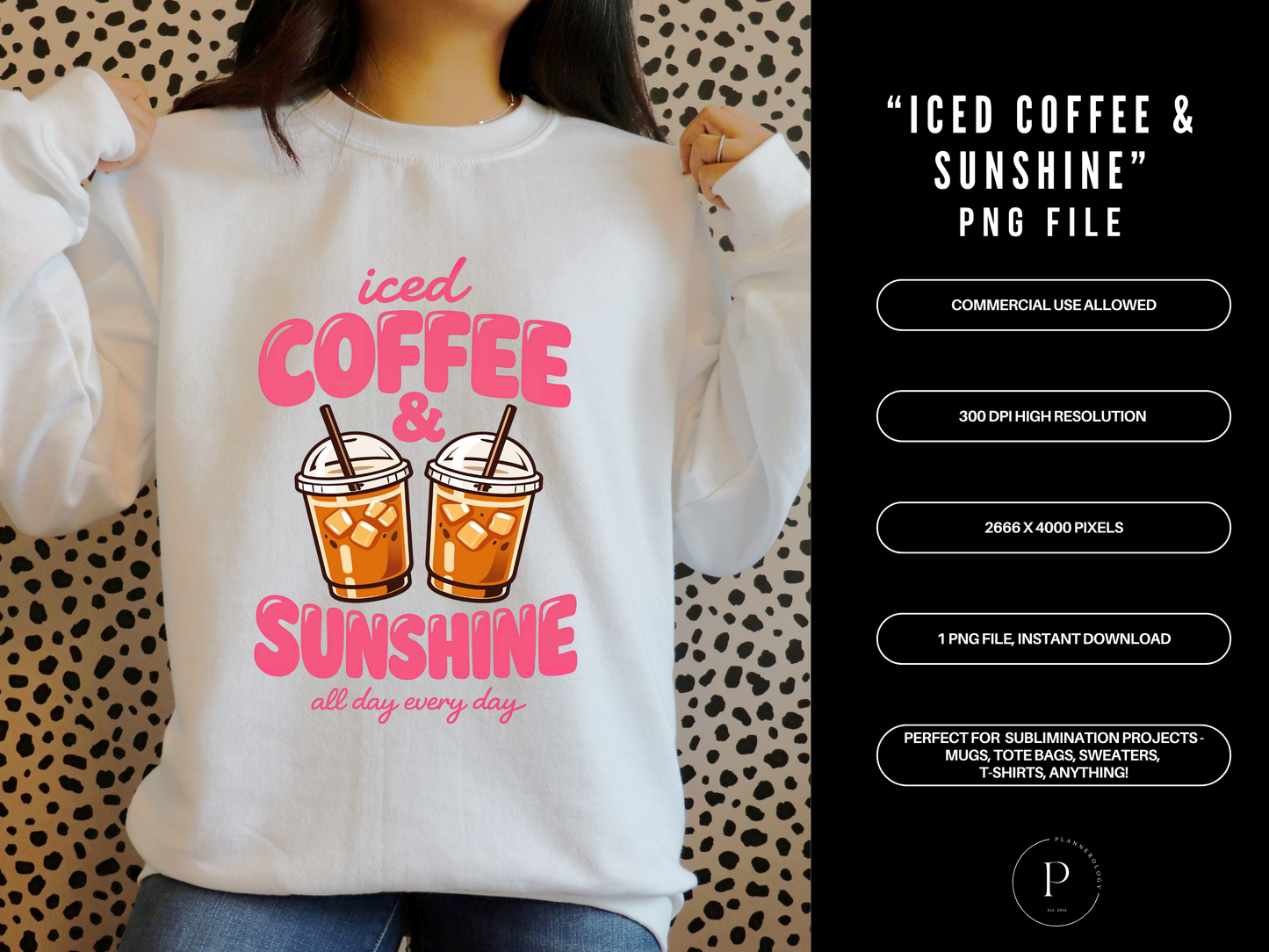 Iced Coffee and Sunshine PNG Clipart – Cute Summer Coffee Design for T-Shirts, Tote Bags & Sublimation, POD Commercial Use
