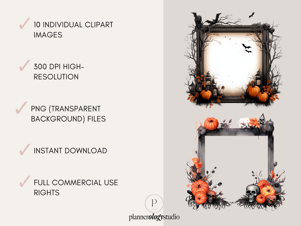 Halloween Frames Watercolor Clipart Images | 10 PNG 300 DPI Bundle | Digital Download | Full Commercial Use Allowed