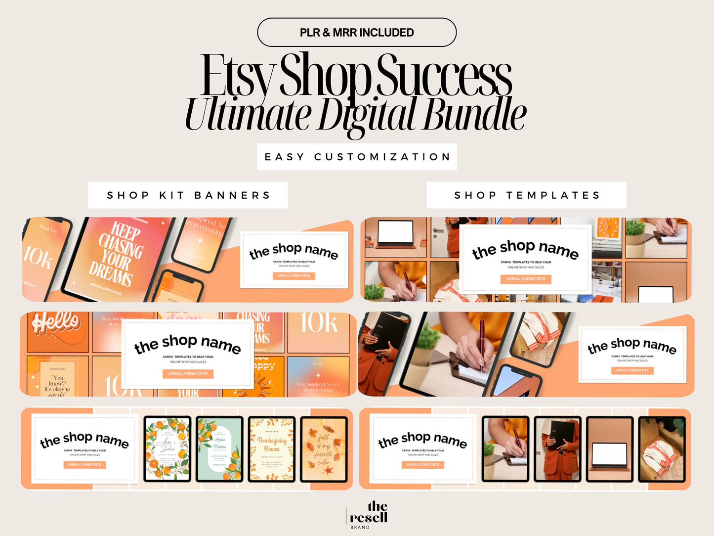 Etsy Digital Shop Starter Bundle | 10 PLR & MRR Digital Products – Banners, Mockups, eBooks, Templates | Canva Editable