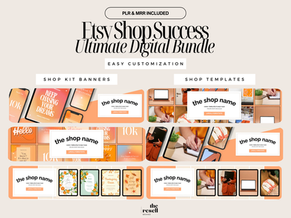 Etsy Digital Shop Starter Bundle | 10 PLR & MRR Digital Products – Banners, Mockups, eBooks, Templates | Canva Editable