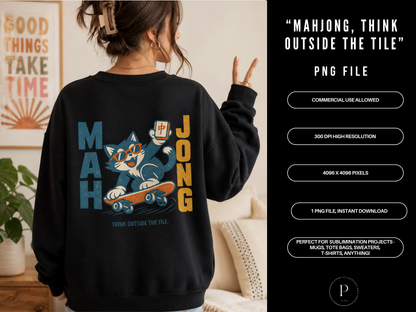 Mahjong Think Outside the Tile PNG Sublimation Design Download for Shirts and Tote Bags, POD Commercial Use